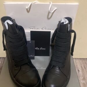 Rick Owens Black Leather High-Tops